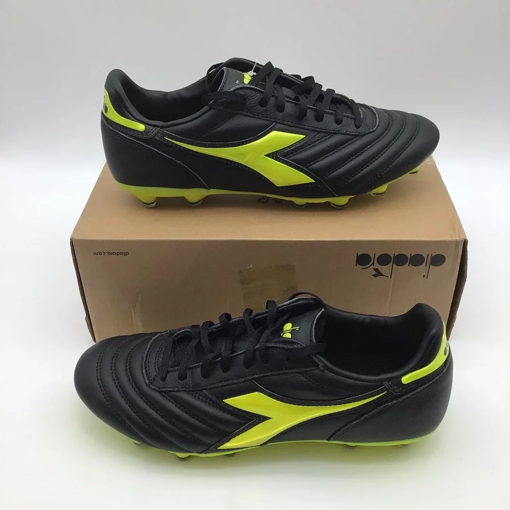Diadora Brasil Icon LT+ LP12 Mens Soccer Cleats Black Neon Yellow Size 10 NEW